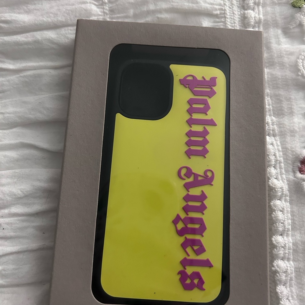 Palm Angels Yellow Case with Purple Text